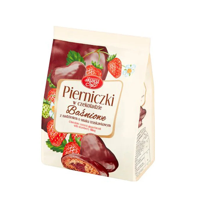 Pierniczki w czekoladzie baśniowe z nadzieniem o smaku truskawkowym 150 g Skawa